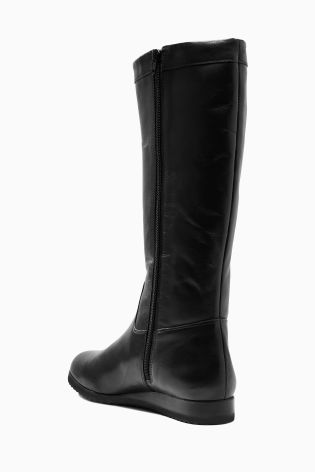 Black Casual Leather Wedge Boots